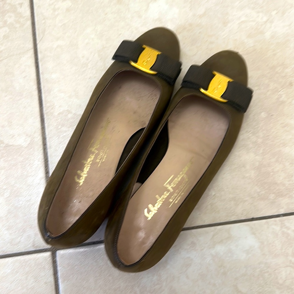 Salvatore Ferragamo olive green women shoes